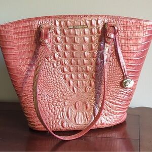 EUC Brahmin Coral Pink Crocodile Embossed Tote Bag!